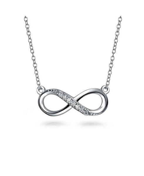 Pave CZ Figure 8 Station Style Romantic Promise Forever Love Knot Infinity Necklace Pendant For Women Girlfriend .925 Sterling Silver Cubic Zirconia