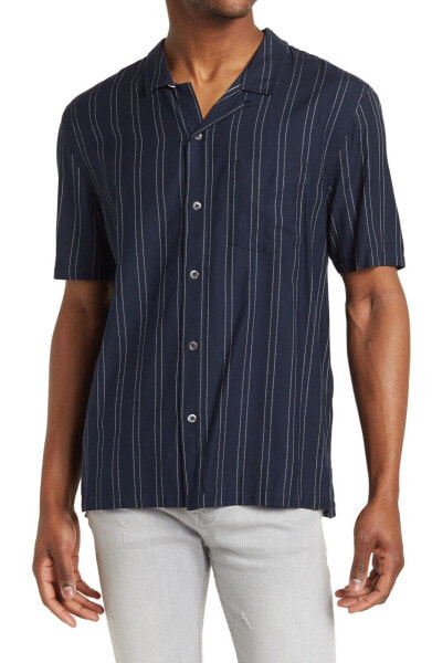 BLDWN 301276 Men's Striped Short Sleeve Shirt Navy Size L