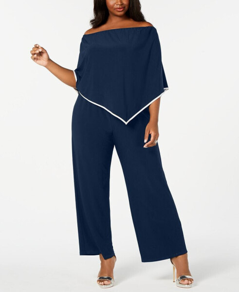 Plus Size Off-The-Shoulder Poncho Jumpsuit