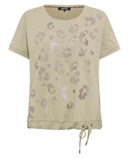 Women's Cotton Blend Embellished Leo Print T-Shirt