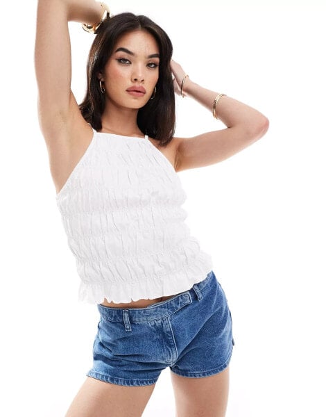 ASOS DESIGN shirred halter top in white