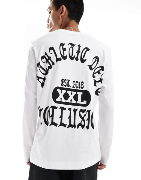 COLLUSION long sleeve oversized athletic football graphic t-shirt in white