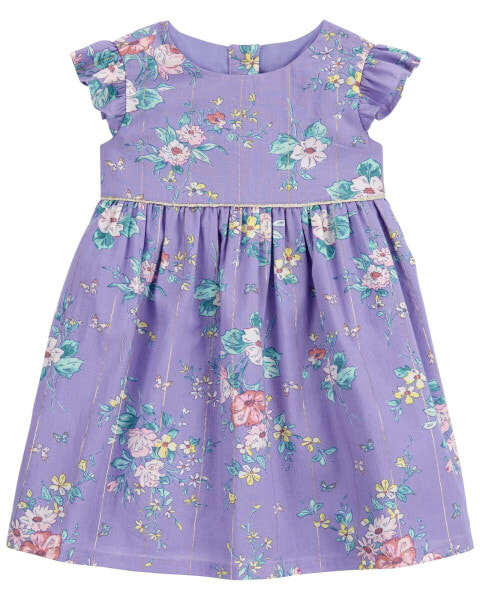 Baby Metallic Stripe Floral Print Dress 3M