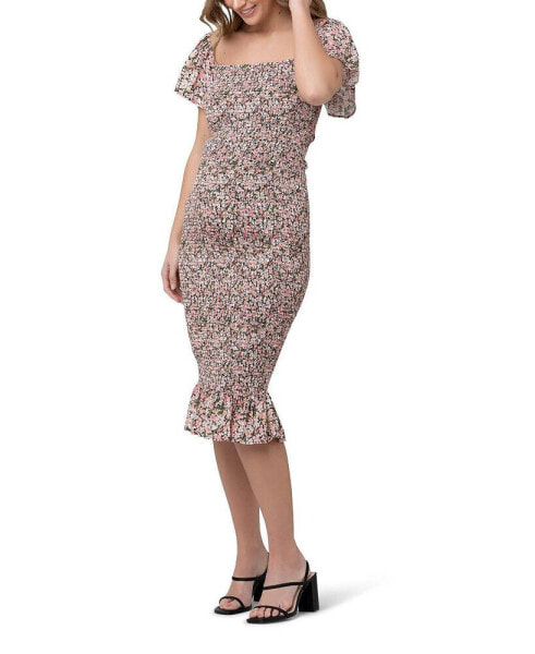 Maternity Sophia Floral Shirred Midi Dress