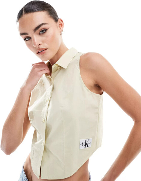 Calvin Klein Cotton Poplin Sleeveless Shirt in green