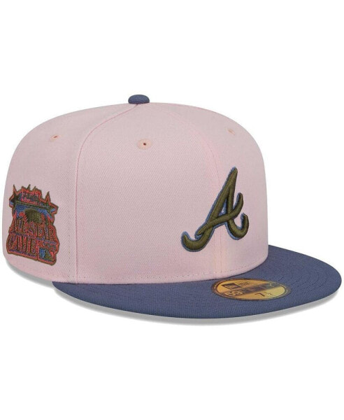 Головной убор New Era для мужчин розового и синего цветов с оливковым нижним козырьком Atlanta Braves 59FIFTY Fitted Hat