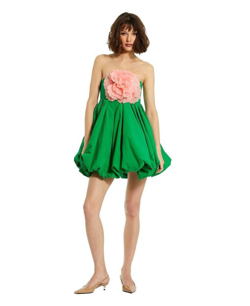 Women's Faille Strapless Flower Detail Mini Dress