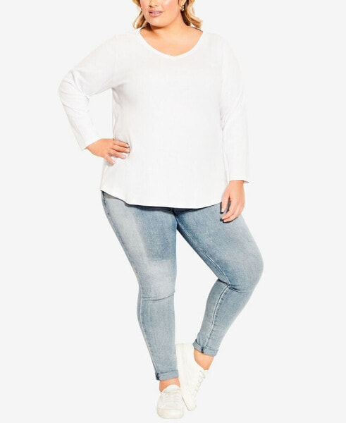 Plus Size V-Neck Essential Long Sleeve T-shirt