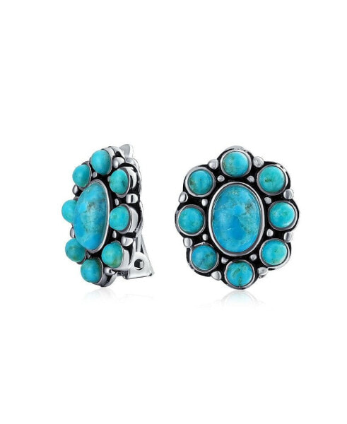 Southwestern Turquoise Cabochon Oval Large s Western Concho Clip On Earrings For Women Non Pierced Ears Sterling Silver