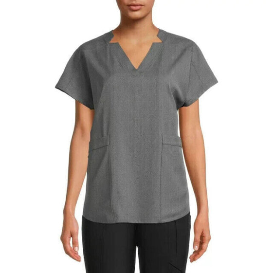 Climate Right By Cuddl Duds Scrub Top Large Women’s Grey Woven Twill V-Neck