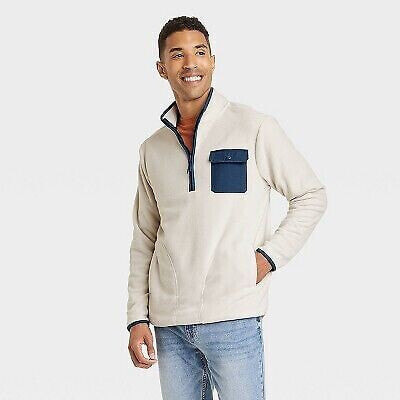 Men's Quarter-Zip Fleece Sweatshirt - Goodfellow & Co Cream S