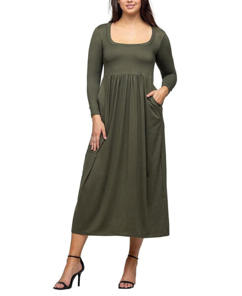 Women's Long Sleeve Empire Waist Pocket Maxi Dress