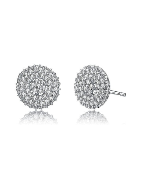 White Gold Plated with Cubic Zirconia Concentric Cluster Round Stud Earrings