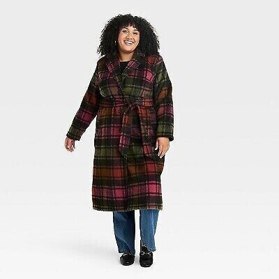 Women's Long Sleeve Wool Pea Coat - Ava & Viv Plaid 3X