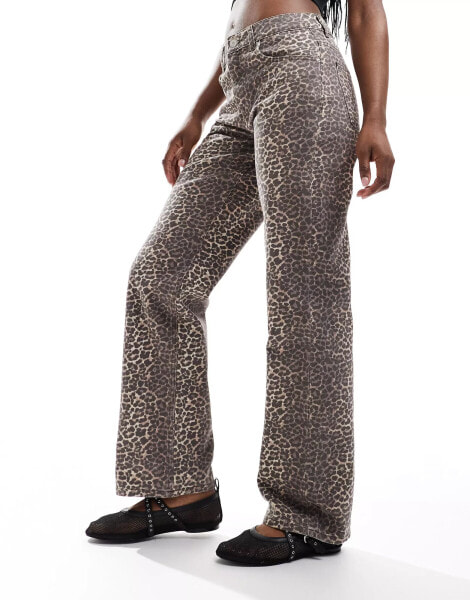 Pull&Bear wide leg jean in brown leopard print