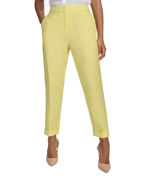 Women's Linen-Blend Cuffed Ankle Pants