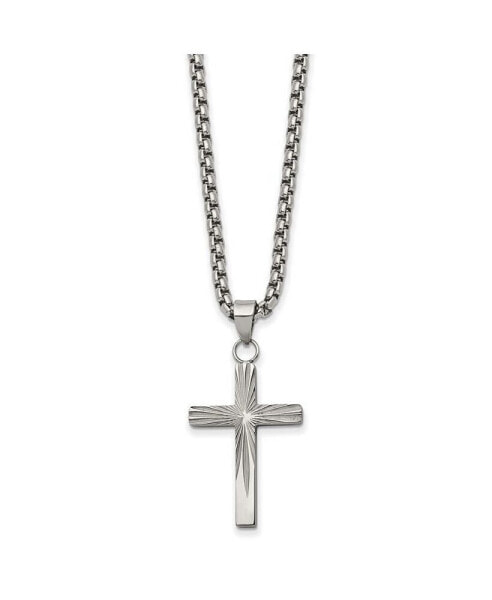 Polished Sunburst Design Cross Pendant on a Box Chain Necklace