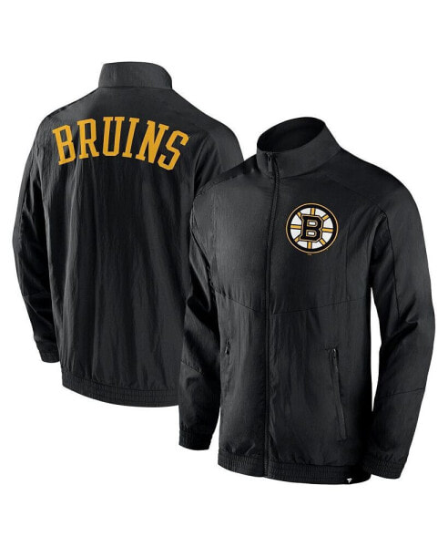 Men's Black Boston Bruins Step Up Crinkle Raglan Full-Zip Windbreaker Jacket