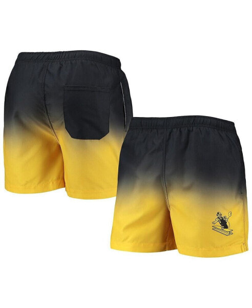 Men's Black, Gold Pittsburgh Steelers Retro Dip-Dye Swim Shorts