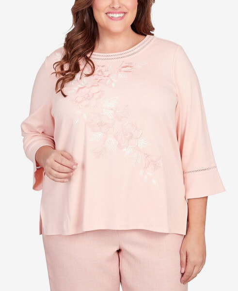 Plus Size English Garden Asymmetric Floral Flutter Sleeve Top