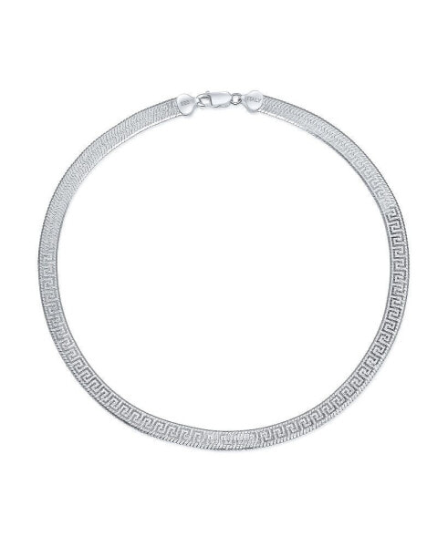 Flexible Reversible Flat Greek Key Design.925 Sterling Silver Herringbone Necklace Collar For Women Nickel-Free 18 Inch