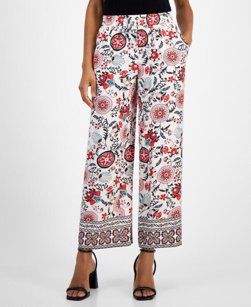 Women's Printed Pull-On Wide-Leg Pants