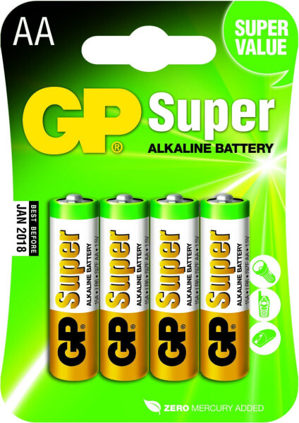 Одноразовая батарейка GP Battery Super Alkaline AA 4 шт цветная