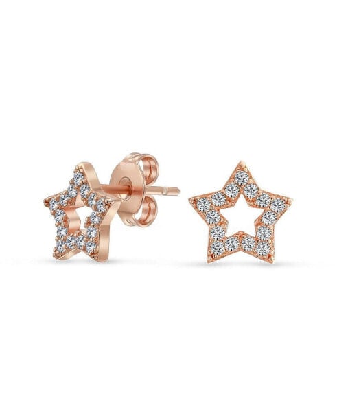 USA American Patriotic Rock Star Sparkling CZ Pave Celestial Stars Stud Earrings For Women Rose Gold Sterling Silver