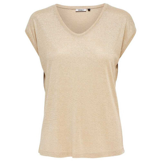ONLY Silvery Lurex short sleeve v neck T-shirt