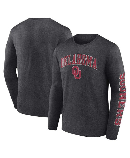Men's Heather Charcoal Oklahoma Sooners Distressed Arch Over Logo Long Sleeve T-shirt