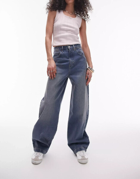 Topshop – Baggy-Jeans in Nebelblau mit hohem Bund