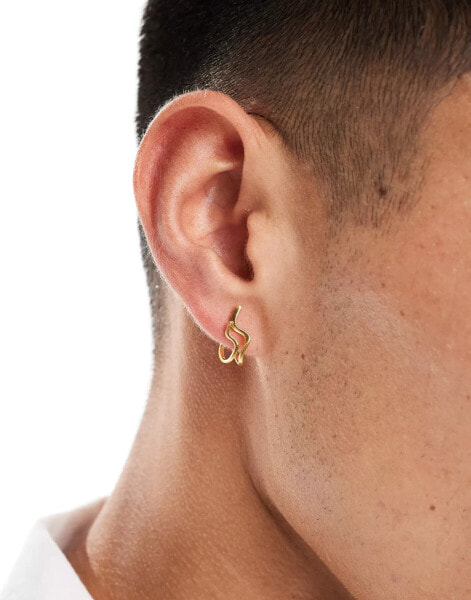 ASOS DESIGN sterling silver molten wave earrings in 14k gold plate