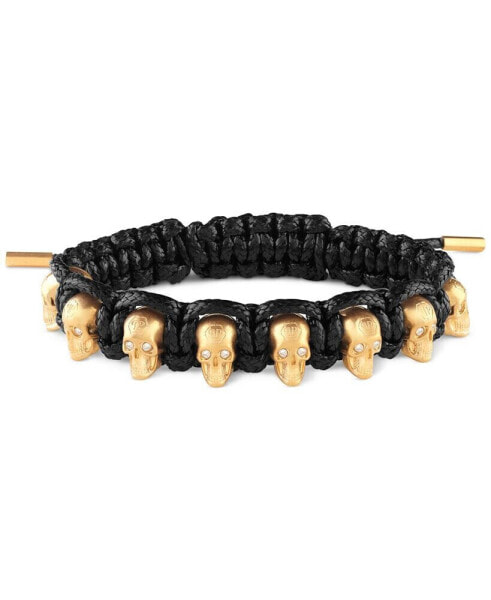 Gold-Tone IP Stainless Steel 3D $kull Black Cord Slider Bracelet