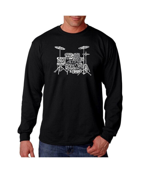 Men's Word Art Long Sleeve T-Shirt- Drums