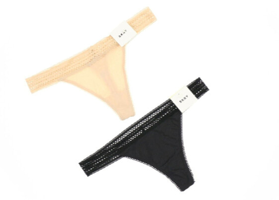 DKNY 268223 Women's Black Nude 2 Pack Thong Underwear Size M