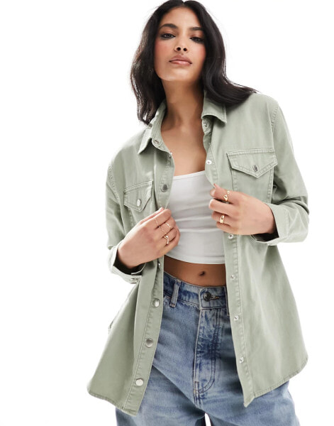 New Look denim overshirt in khaki