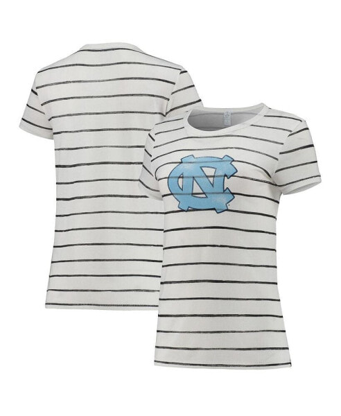 Women's White North Carolina Tar Heels Ideal Stripe Tri-Blend T-shirt