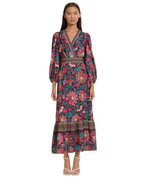 Women's Printed Surplice-Neck Maxi Dress