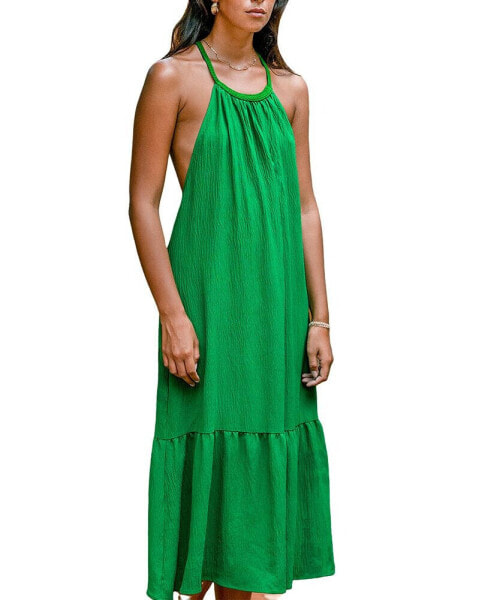 Women's Emerald Green Backless Maxi Beach Dress