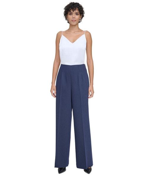 Petite High Rise Pinstripe Wide-Leg Pants