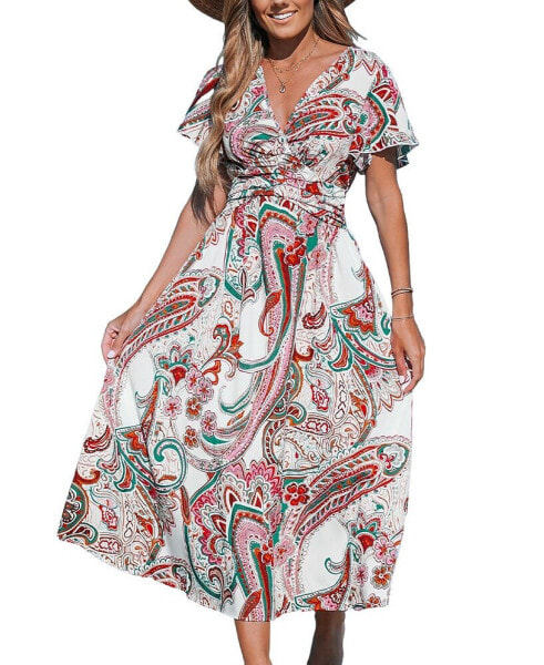 Women's Paisley & Pleats Maxi Beach Dress