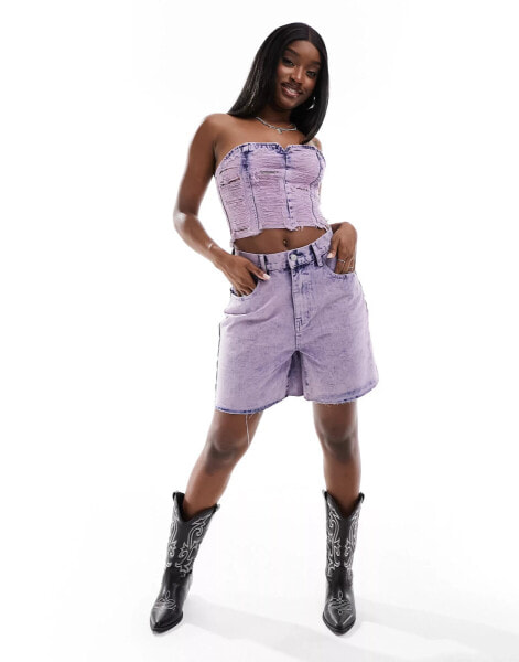 Kyo The Brand denim high waisted shorts co-ord in acid purple wash