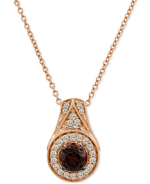 Chocolate Diamond (3/8 ct. t.w.) & Vanilla Diamond (3/8 ct. t.w.) Halo 18" Pendant Necklace in 14k Rose Gold