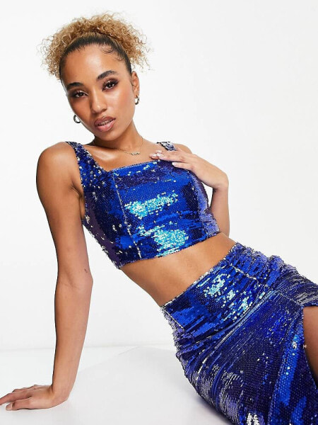 Collective the Label exclusive sequin crop top co-ord in cobalt