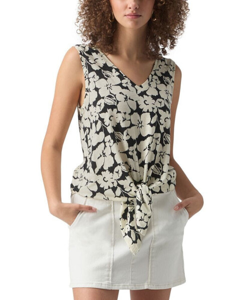 Women's Printed V-Neck Sleeveless Tie-Hem Tank Top