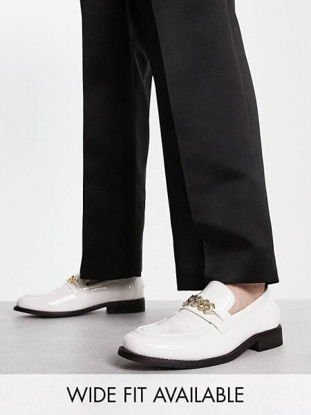 ASOS DESIGN loafers in white patent faux leather