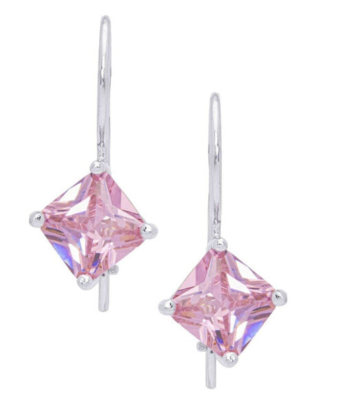Simulated Gemstone Square Lever Back Silver Plate Earrings