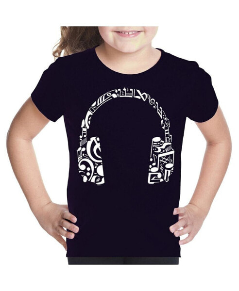 Big Girl's Word Art T-shirt - Music Note Headphones