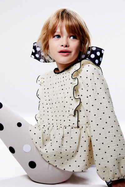 Textured polka dot blouse with rhinestones