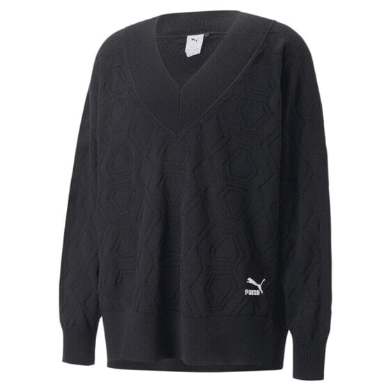 Puma Luxe Sport Oversized V Neck Sweatshirt Mens Black 53801901